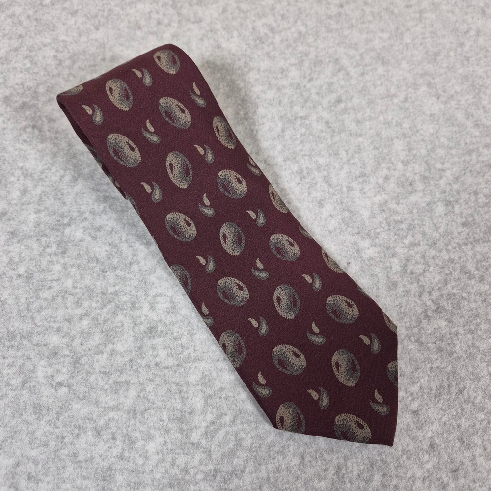 Barneys New York Silk Tie Mens OS Burgundy Paisley Medallion Made in Italy